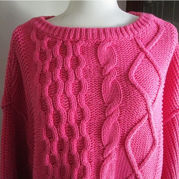 Free People Fuchsia Cozy Cable Knit Sweater S Chunky Cotton Blend Boho Knitwear - Picture 6 of 17